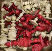 A 19th century barleycorn type ivory chess set