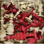 A 19th century barleycorn type ivory chess set