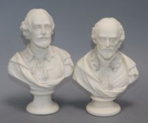 A Copeland Parian ware bust of William Shakespeare (lace collar a.f.), H 20cm and another similar