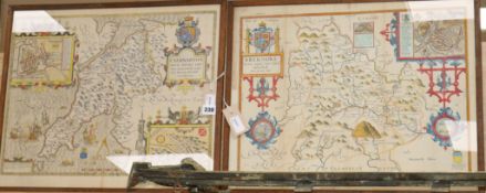 John Speed (1552-1629), two County maps of Wales, later hand-coloured, including 'Caernarvon' and '