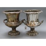 A pair of Old Sheffield plate wine coolers height 27cm