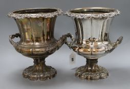 A pair of Old Sheffield plate wine coolers height 27cm