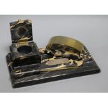 An Art Deco desk stand and a brass Green man plaque