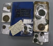 Rebound copy of Notes on English Coins, two other books and a collection of Roman AE coins and one