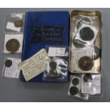 Rebound copy of Notes on English Coins, two other books and a collection of Roman AE coins and one