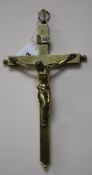 A late 19th century brass reliquary crucifix