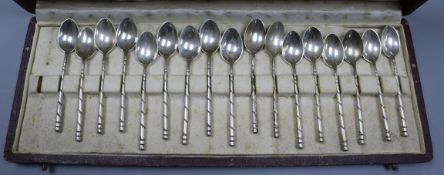 A cased set of seventeen Belgian? 800 standard coffee spoons.