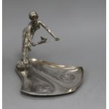 A WMF Art Nouveau figural dish of a girl with a bird height 18cm approx.