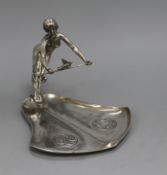 A WMF Art Nouveau figural dish of a girl with a bird height 18cm approx.