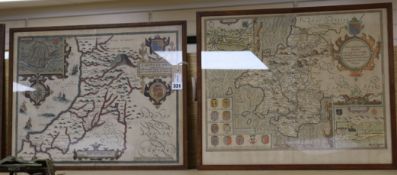 John Speed (1552-1629), two County maps of Wales, later hand-coloured, including 'Pembrokeshire',