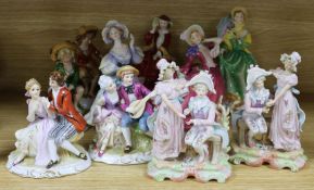 Four Royal Doulton figurines and six various other figures and groups, comprising 'Top 'O the Hill',