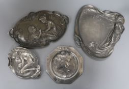 Four Art Nouveau pewter dishes (two of which are WMF)