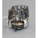 An American? Arts & Crafts style Pennington sterling silver and enamel candle holder, height 75mm.