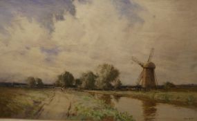 William Tatton Winter, watercolour, River landscape with windmill, signed, 44 x 74cm