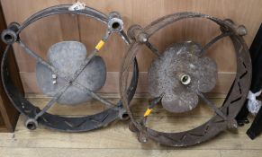 A pair of medieval style iron ceiling lights W.60cm