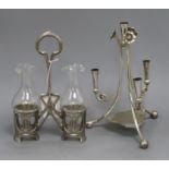 An EPNS candelabra and an Art Nouveau pewter condiment stand