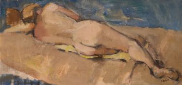 F. Dobson oil on canvas, Reclining nude, signed, 56 x 115cm.