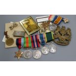 Redmond's family medals: WWI trio and WWII group of five medals, badges etc.