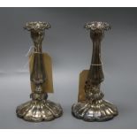 A Pair of Sheffield plate candlesticks height 24cm