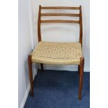Nils Moller, set of four rush seated Danish chairs, model 78