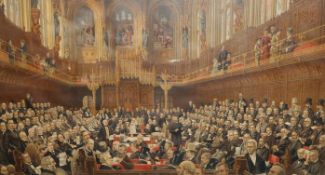 A pair of late Victorian chromolithographs, House of Lords and House of Commons