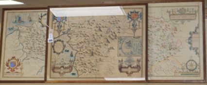 John Speed (1552-1629), three County maps of Wales, later hand-coloured, including 'Denbighshire',