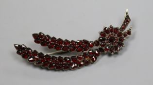 A Victorian garnet set converted brooch, 81mm.