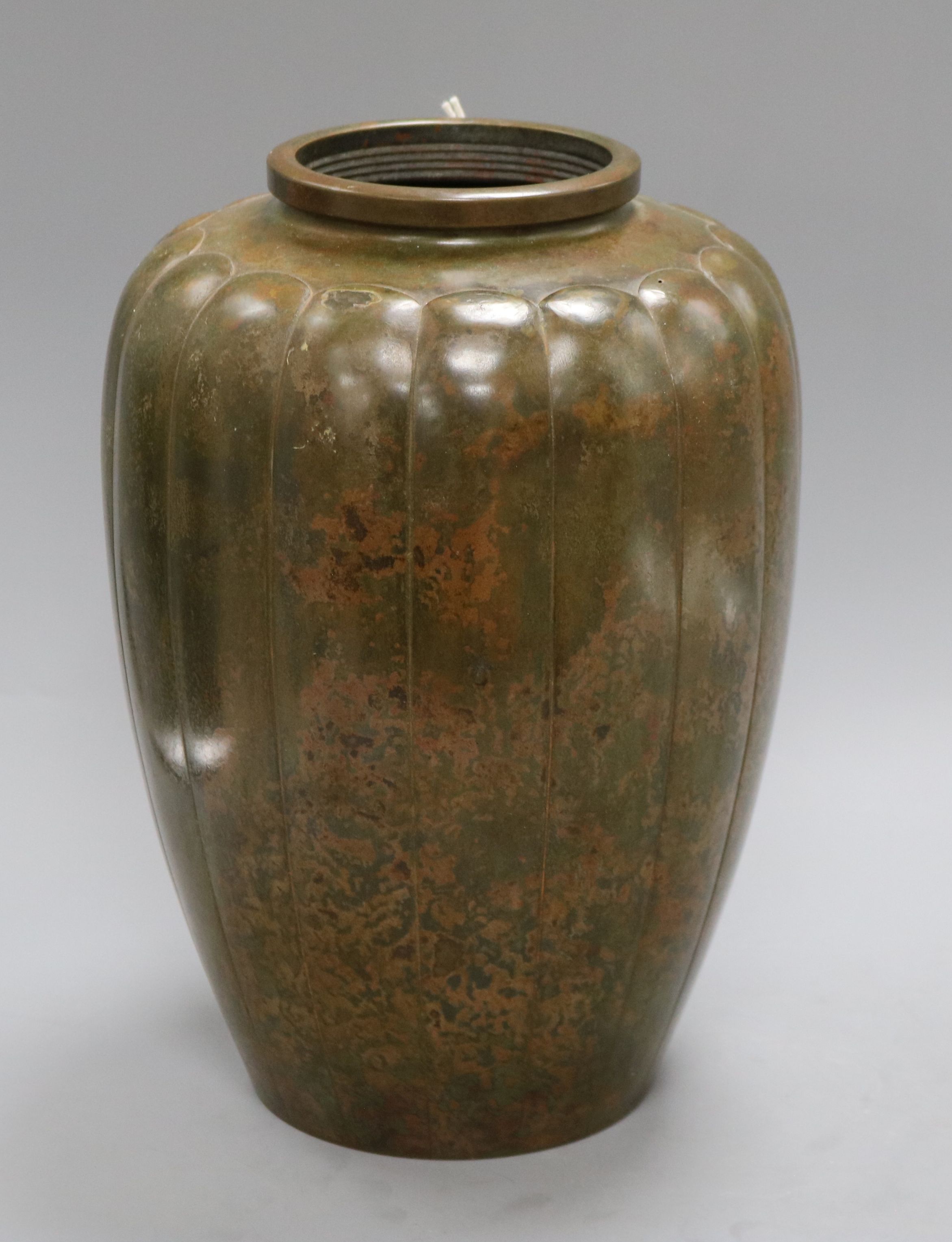 A Japanese Meiji period bronze vase, of lobed ovoid form, height 25.5cm