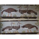 A pair of large Egyptian-style textured 'fresco' paintings each decorated with three geese (