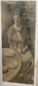 Jane Bond (b. 1939- ) pencil study of a woman seated at a table 117 x 48cm.
