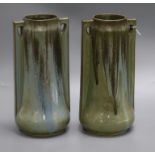 A pair of Renee Denert for Dentac, 1920's green glazed vases 30cm high