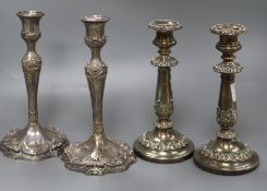 A pair of electroplated candlesticks c.1840 and one other pair