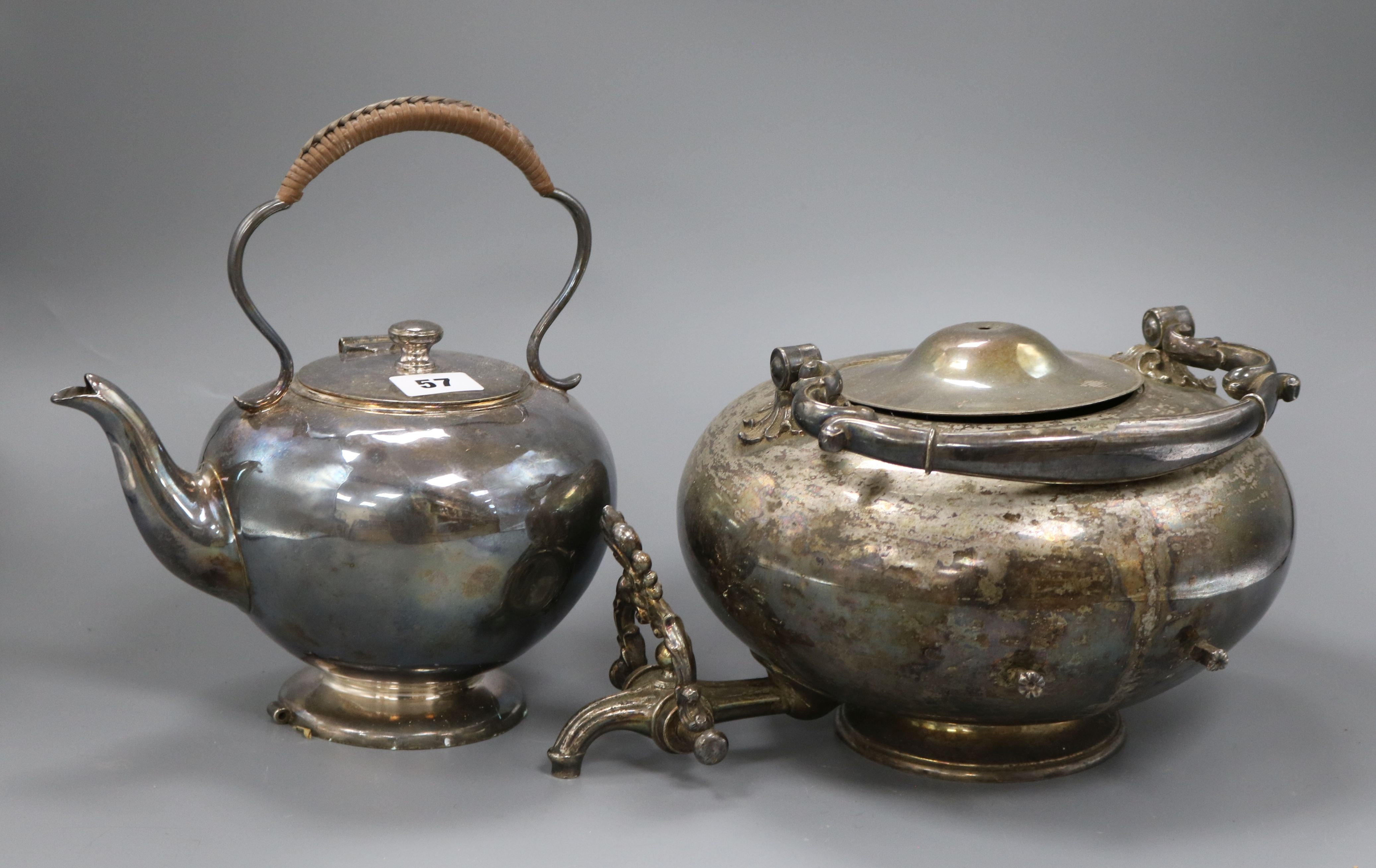 Two electroplated tea kettles, c.1880