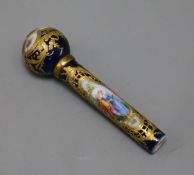 A Dresden style painted porcelain cane handle, 11cm
