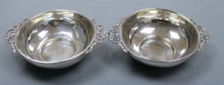 A pair of Edwardian silver two handled bowls, Abraham Meyer Blackensee, Birmingham, 1908, 17.3cm