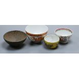 Three Chinese enamelled porcelain tea bowls and a Henan type bowl