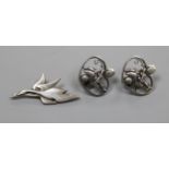 A pair of Georg Jensen sterling silver heart shaped twin dolphin ear clips, designed by