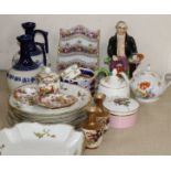 A group of decorative ceramics including a pearlware seated figure, a Limoges dessert set etc.