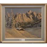 H.L.Braunston, oil on board, Alpine landscape, signed, 50 x 60cm.