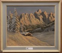 H.L.Braunston, oil on board, Alpine landscape, signed, 50 x 60cm.