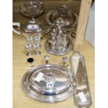 A quantity of plated ware to include two entree dishes and egg cruet