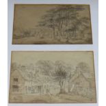 Two 19th century pencil sketches, Battle and Berkshire, framed as one largest 14 x 21cm.