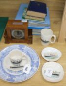 A large collection of shipping ephemera, including a RMS Queen Mary ironstone plate and two pin