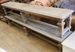 A pair of oak benches W.249cm