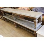 A pair of oak benches W.249cm