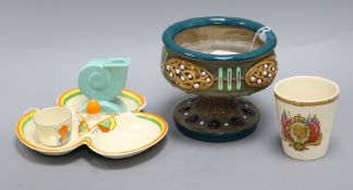 A small collection of ceramics, including a Clarice Cliff Bizarre three-section hors d'oeuvres dish,