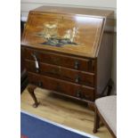 A lacquered walnut bureau W.81cm