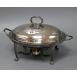 A Victorian entreé dish cover and stand, liner and burner height 20cm