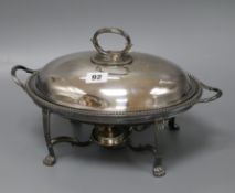 A Victorian entreé dish cover and stand, liner and burner height 20cm