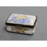 A 19th century French faience painted enamel snuff box, 82mm